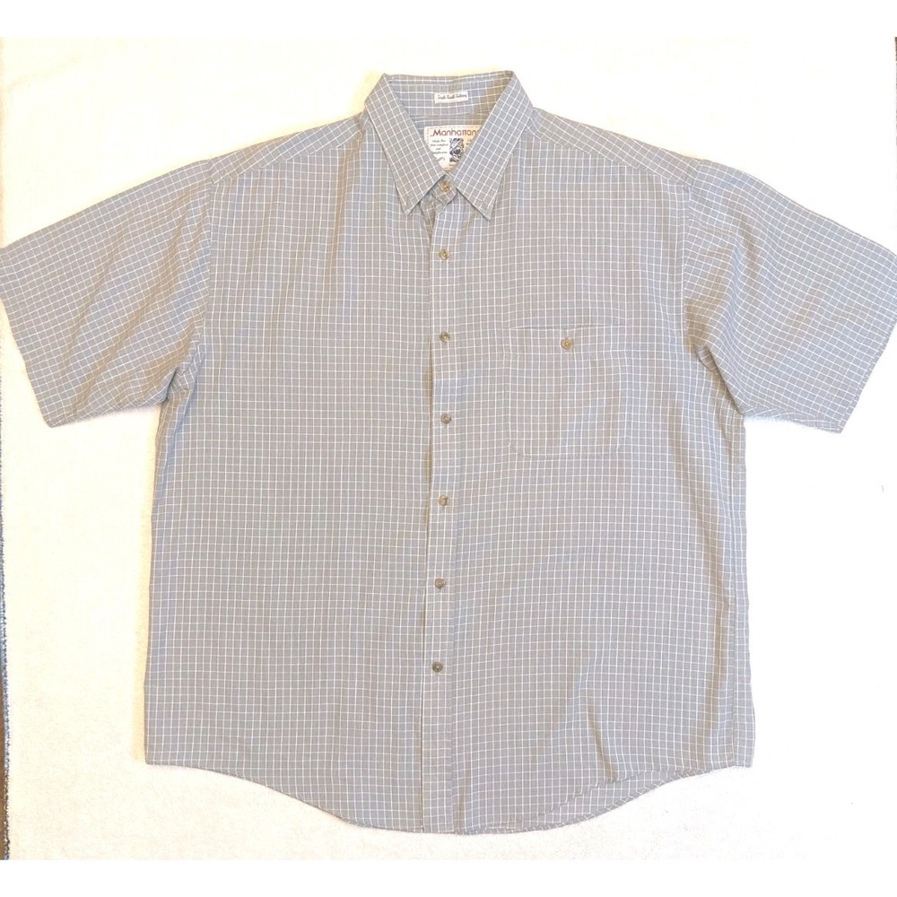 Vintage‎ Manhattan Button Down Shirt Adult XL Plaid Single Needle Tailored Mens